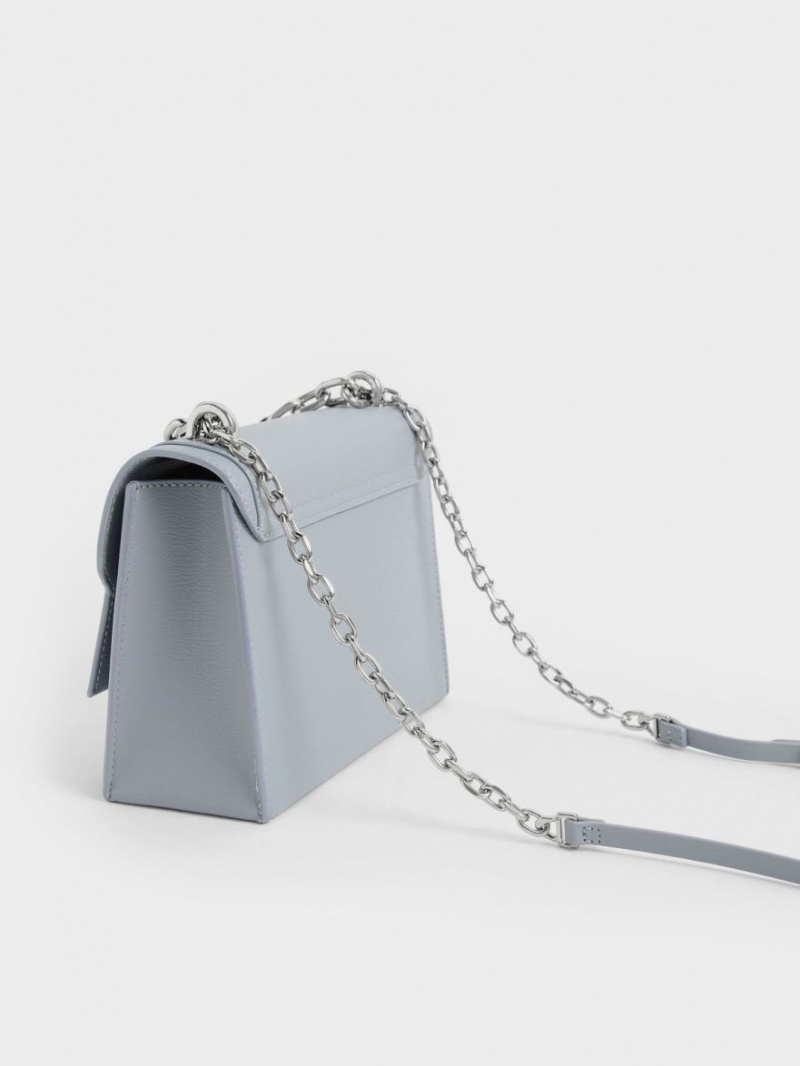 τσάντεσ χιαστί Charles And Keith Front Flap Chain Handle ανοιχτο μπλε | 62745-AKFZ