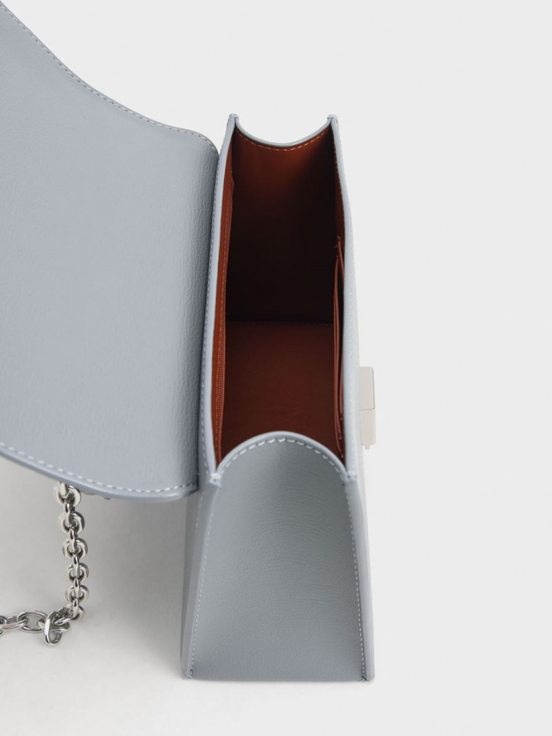τσάντεσ χιαστί Charles And Keith Front Flap Chain Handle ανοιχτο μπλε | 62745-AKFZ
