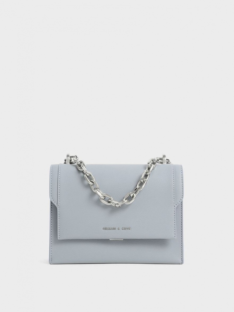 τσάντεσ χιαστί Charles And Keith Front Flap Chain Handle ανοιχτο μπλε | 62745-AKFZ
