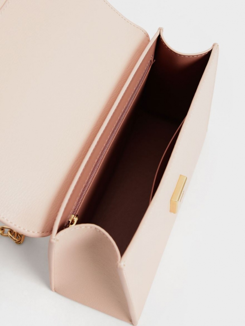 τσάντεσ χιαστί Charles And Keith Front Flap Chain Handle ανοιχτο ροζ | 15429-IDWB