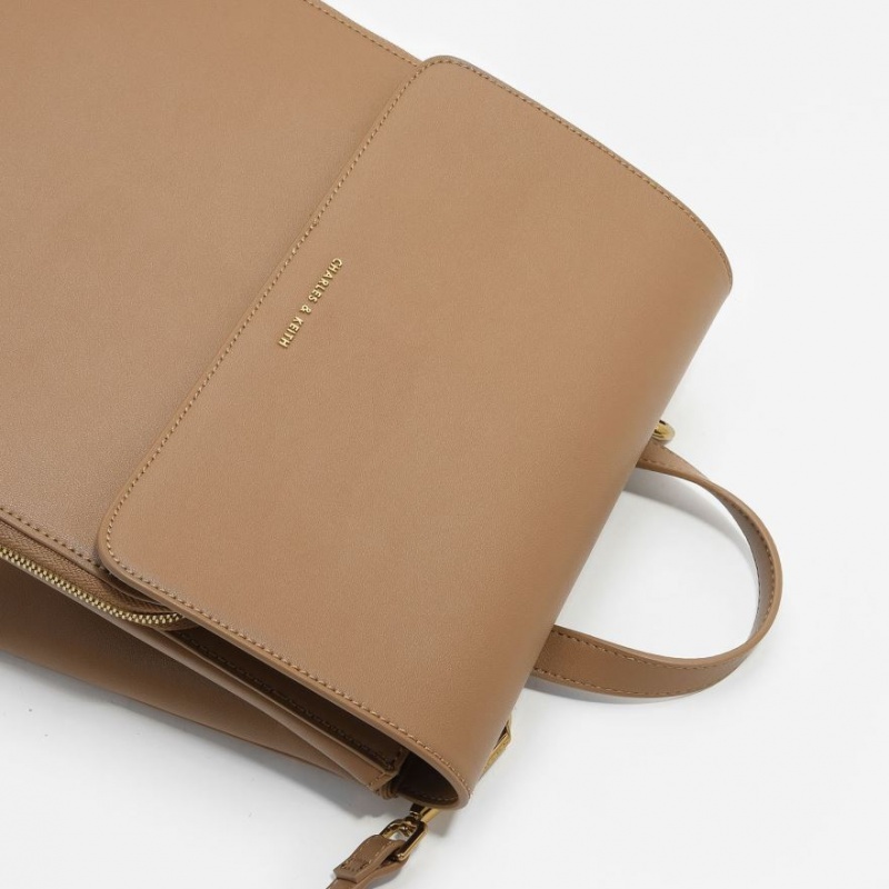 σακιδια πλατησ Charles And Keith Front Flap Structured καφε | 84793-VWGI
