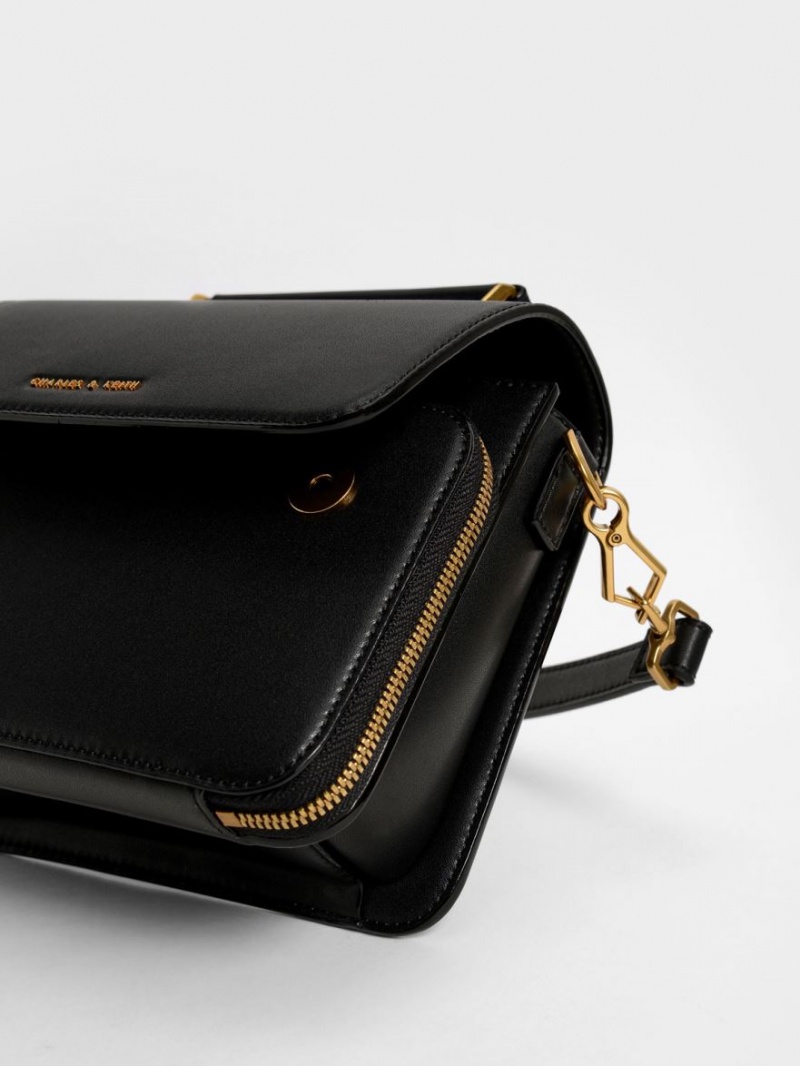 τσάντεσ χιαστί Charles And Keith Front Flap Top Handle μαυρα | 35792-NHPB