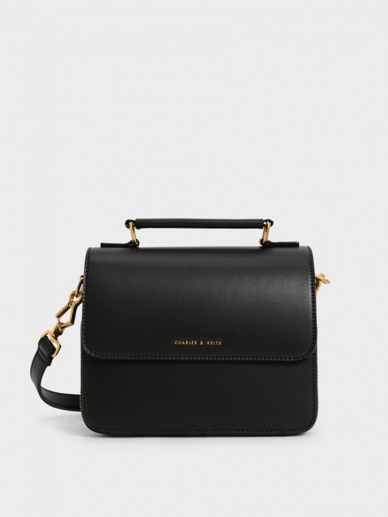 τσάντεσ χιαστί Charles And Keith Front Flap Top Handle μαυρα | 35792-NHPB
