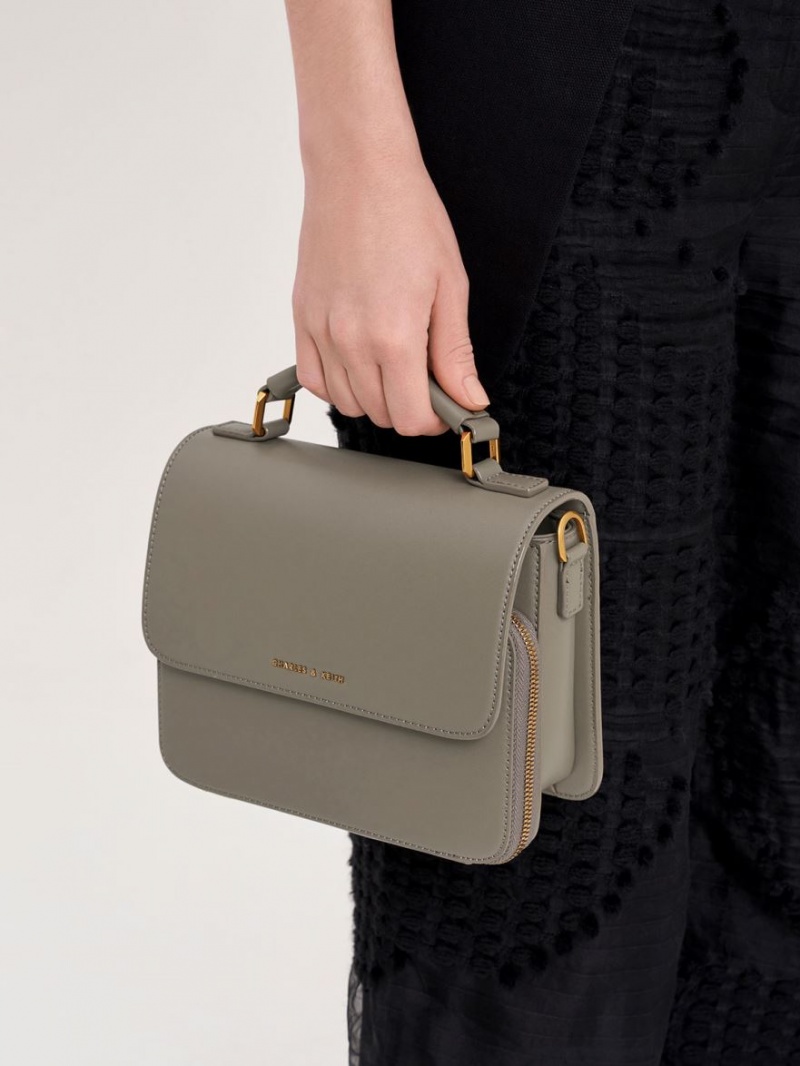 τσάντεσ χιαστί Charles And Keith Front Flap Top Handle γκρι | 59417-PMWB