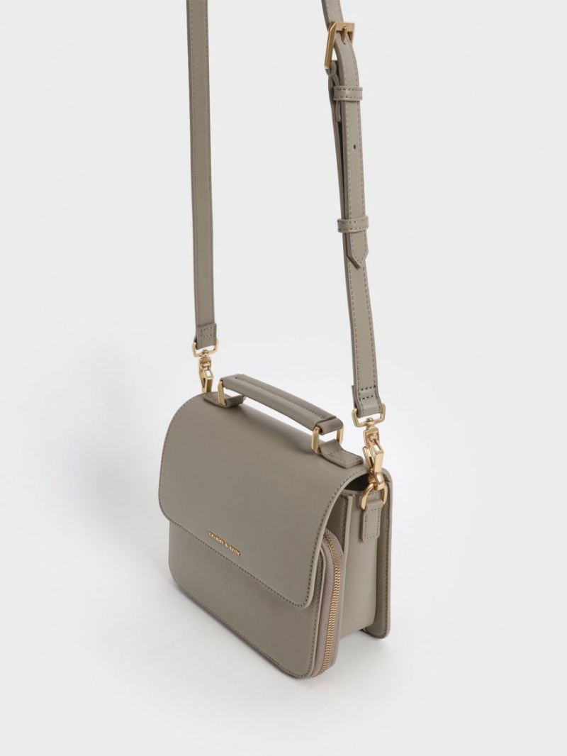τσάντεσ χιαστί Charles And Keith Front Flap Top Handle γκρι | 59417-PMWB