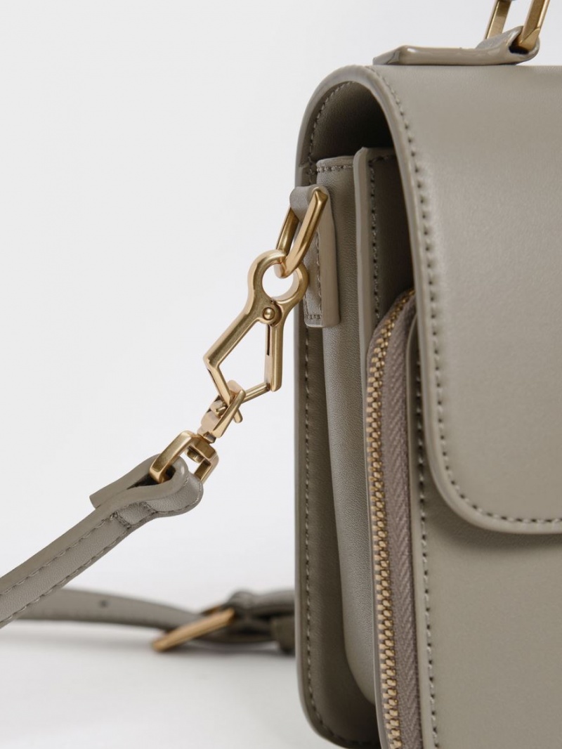 τσάντεσ χιαστί Charles And Keith Front Flap Top Handle γκρι | 59417-PMWB