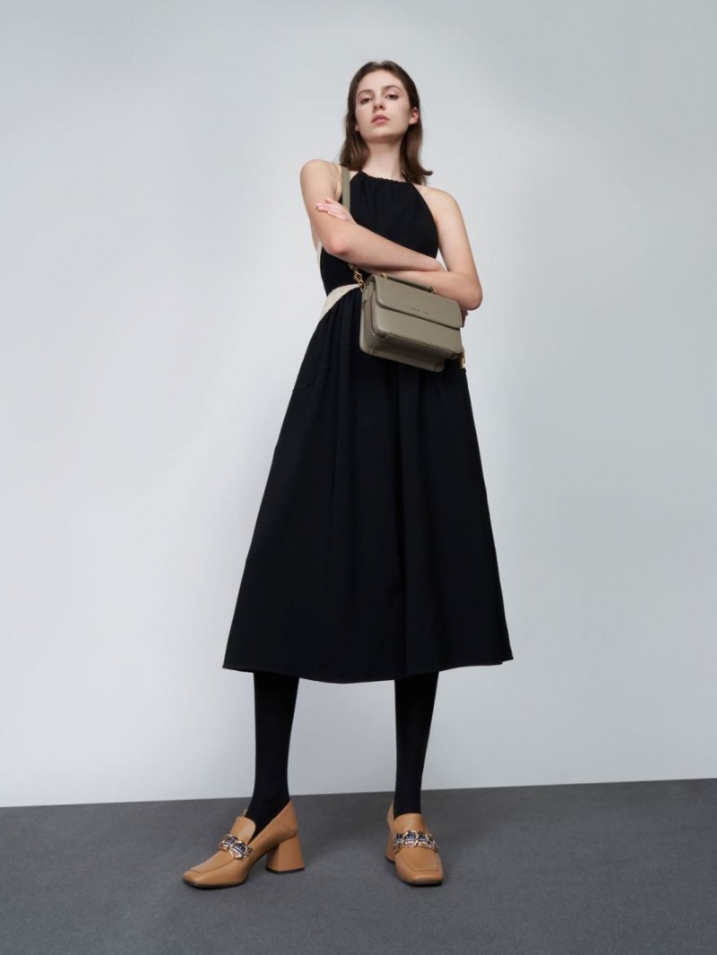τσάντεσ χιαστί Charles And Keith Front Flap Top Handle γκρι | 59417-PMWB