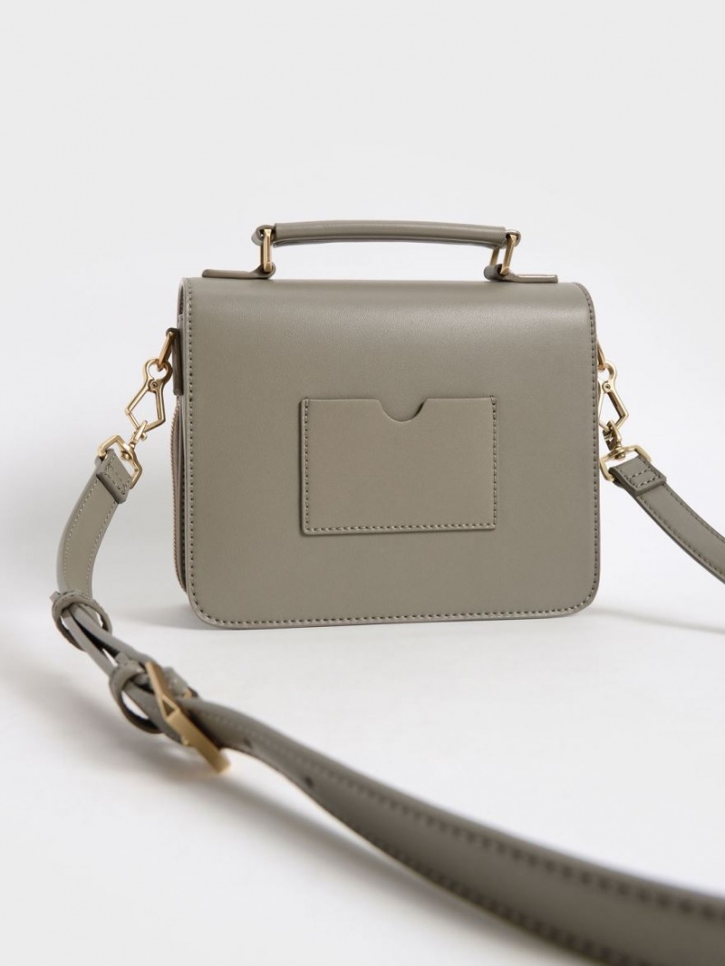 τσάντεσ χιαστί Charles And Keith Front Flap Top Handle γκρι | 59417-PMWB