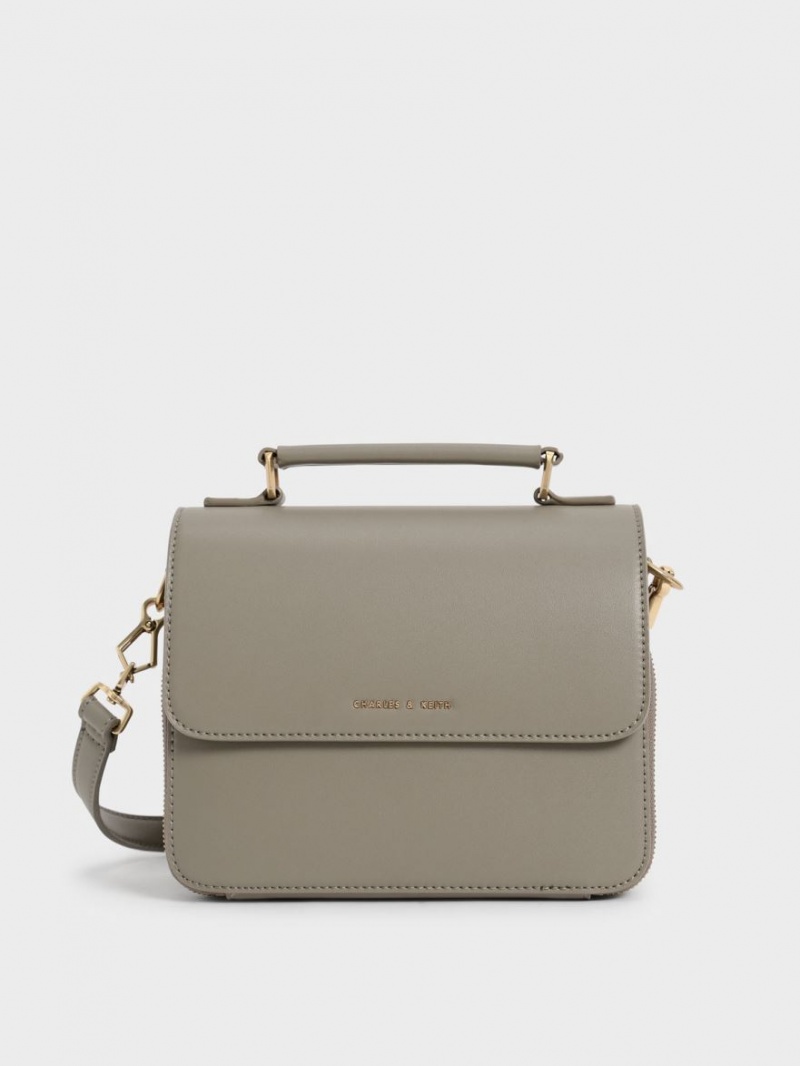 τσάντεσ χιαστί Charles And Keith Front Flap Top Handle γκρι | 59417-PMWB