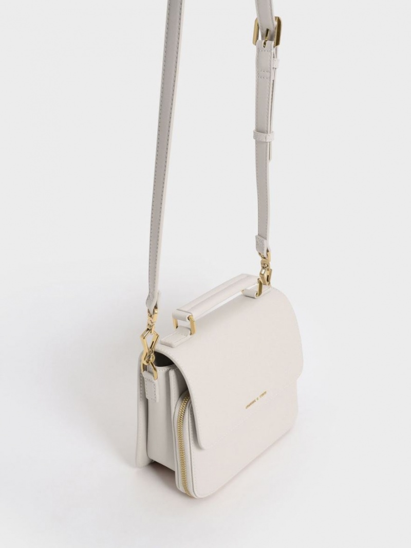 τσάντεσ χιαστί Charles And Keith Front Flap Top Handle ασπρα | 40193-SHQF