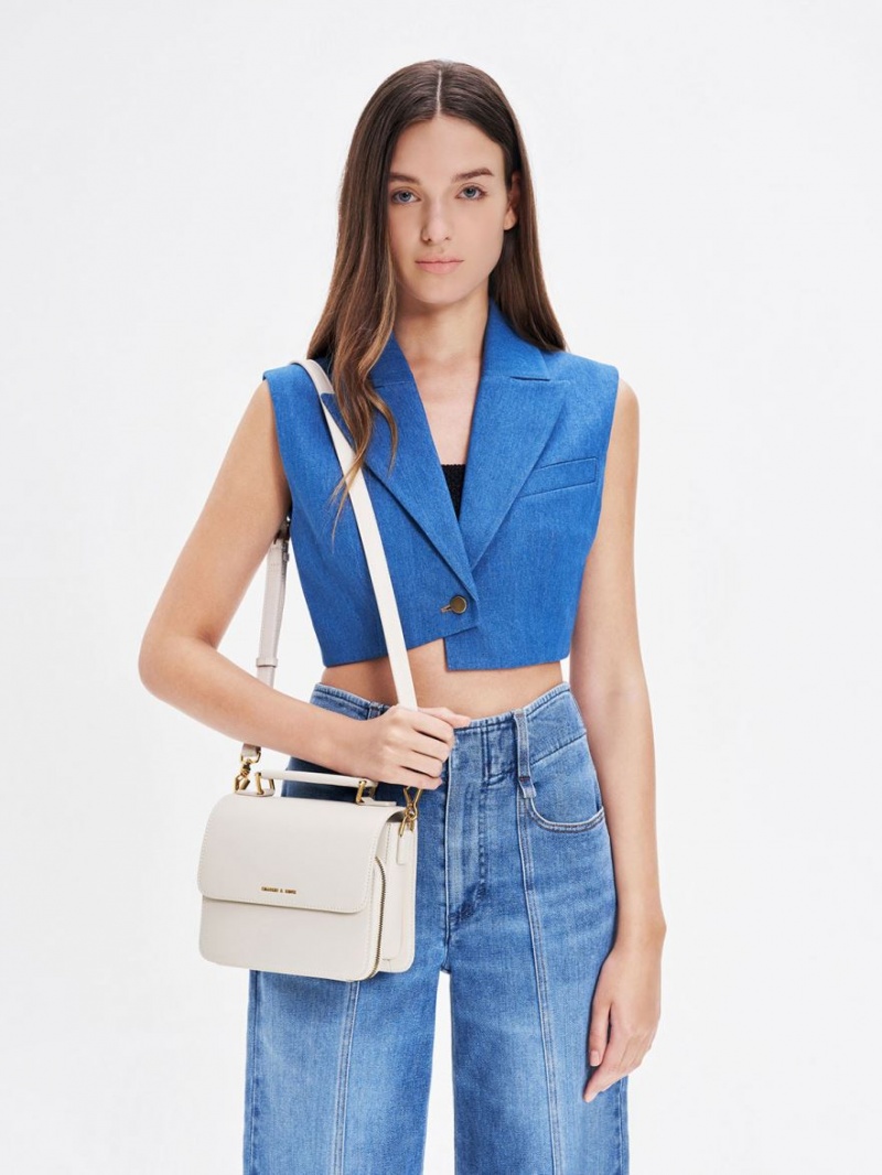 τσάντεσ χιαστί Charles And Keith Front Flap Top Handle ασπρα | 40193-SHQF