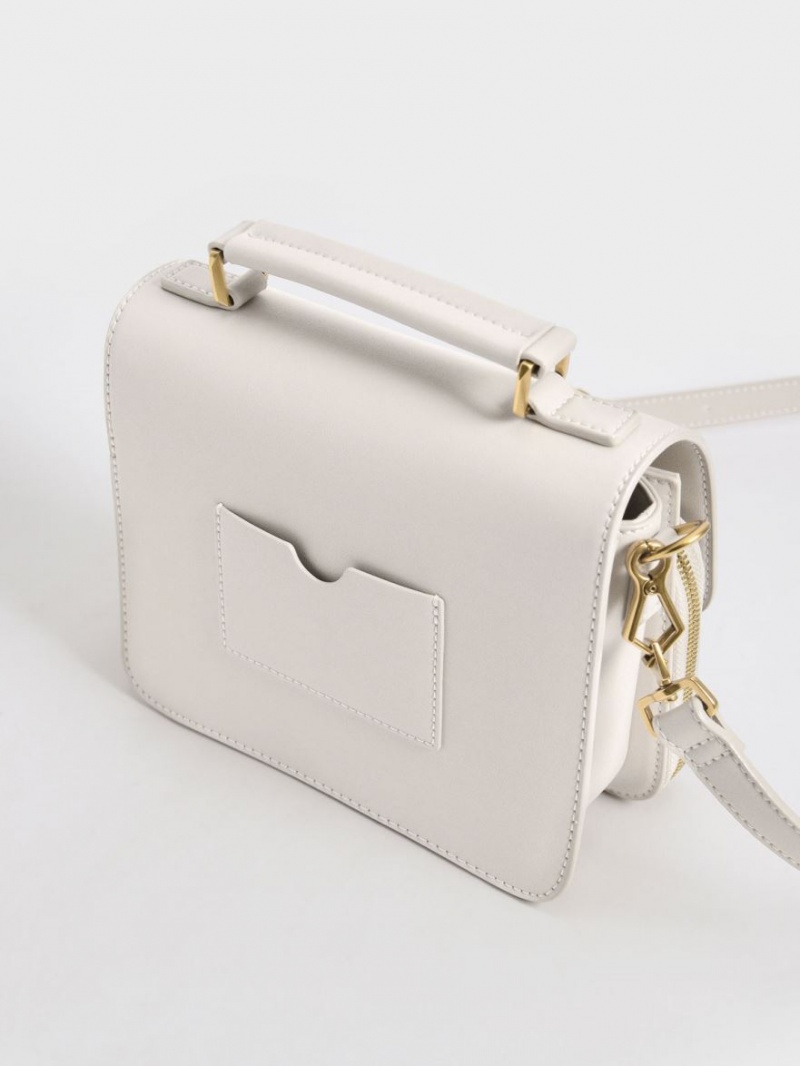 τσάντεσ χιαστί Charles And Keith Front Flap Top Handle ασπρα | 40193-SHQF