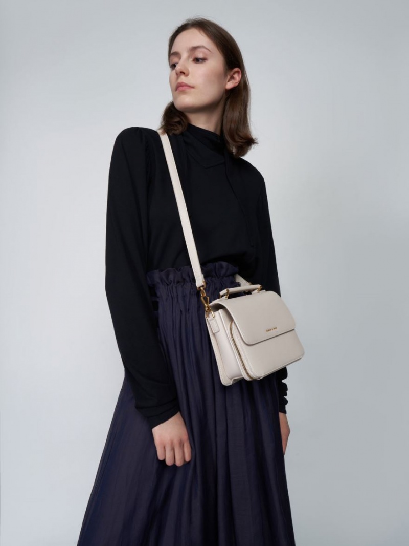 τσάντεσ χιαστί Charles And Keith Front Flap Top Handle ασπρα | 40193-SHQF