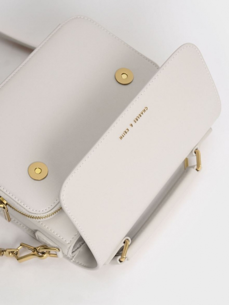 τσάντεσ χιαστί Charles And Keith Front Flap Top Handle ασπρα | 40193-SHQF