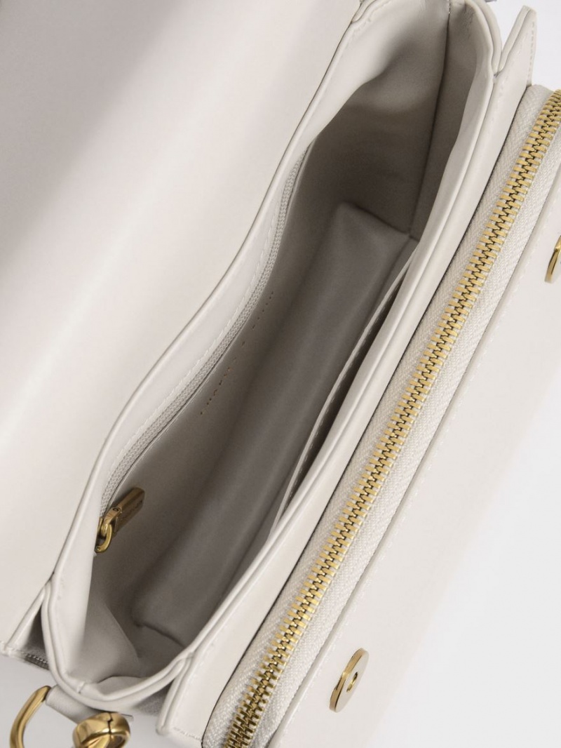 τσάντεσ χιαστί Charles And Keith Front Flap Top Handle ασπρα | 40193-SHQF