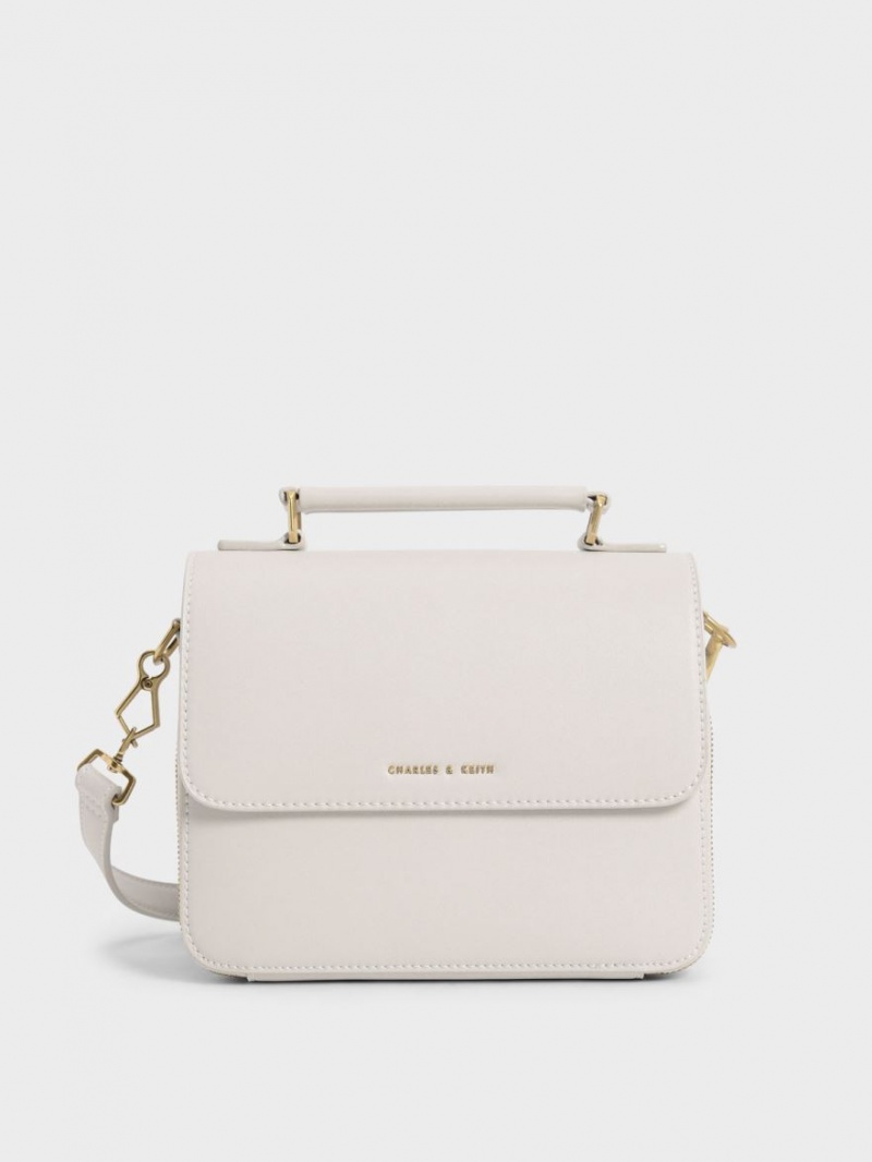 τσάντεσ χιαστί Charles And Keith Front Flap Top Handle ασπρα | 40193-SHQF