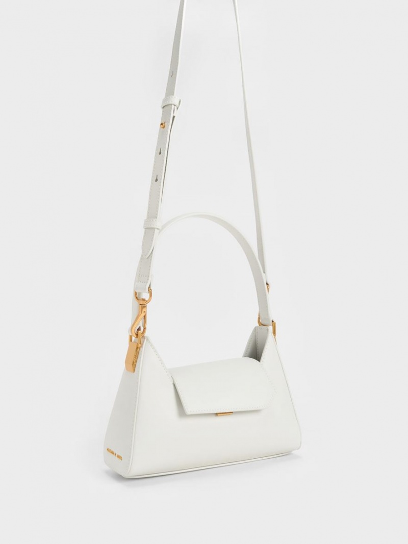 τσάντεσ ώμου Charles And Keith Front Flap Trapeze ασπρα | 13029-EKDL
