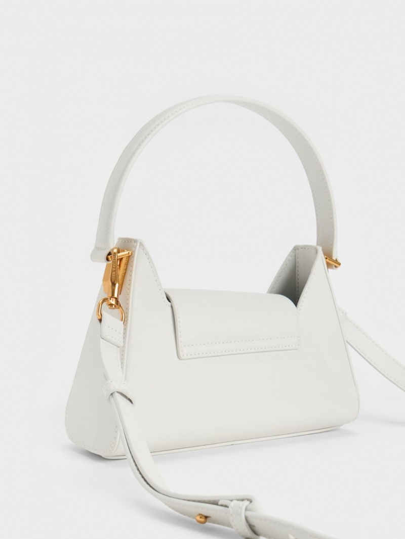 τσάντεσ ώμου Charles And Keith Front Flap Trapeze ασπρα | 13029-EKDL