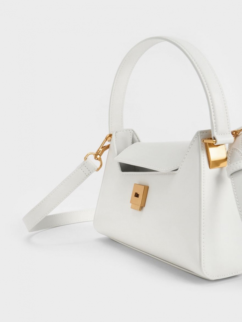 τσάντεσ ώμου Charles And Keith Front Flap Trapeze ασπρα | 13029-EKDL
