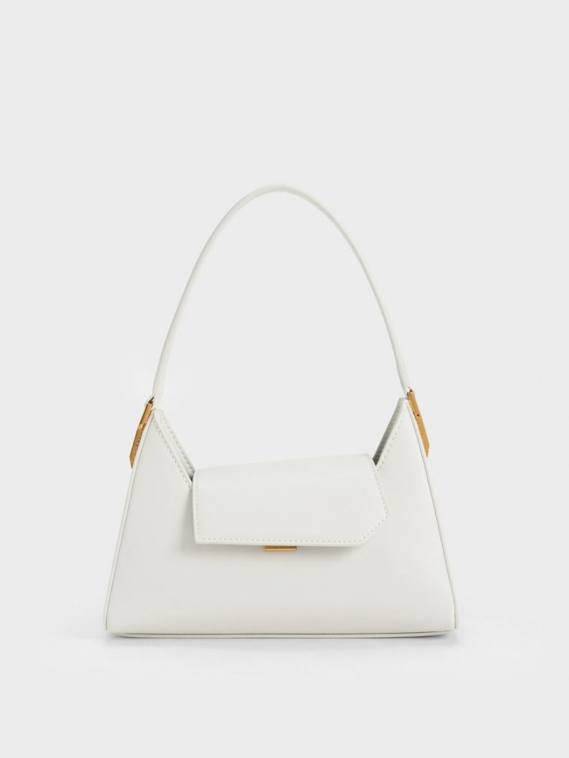 τσάντεσ ώμου Charles And Keith Front Flap Trapeze ασπρα | 13029-EKDL