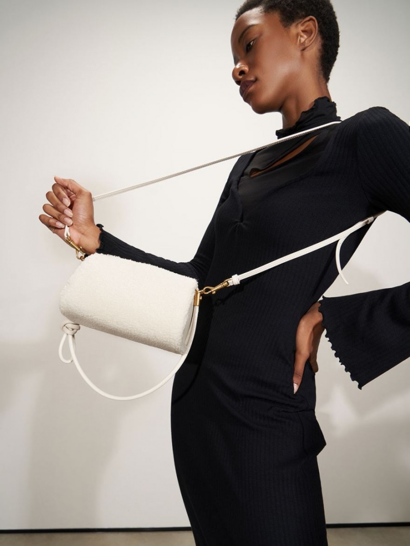 τσάντεσ ώμου Charles And Keith Furry Knotted Handle ασπρα | 62537-XTPK