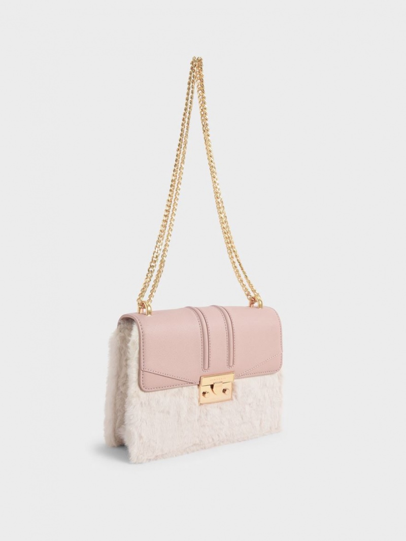 τσάντεσ ώμου Charles And Keith Furry Push-Lock ροζ | 36590-IFSZ