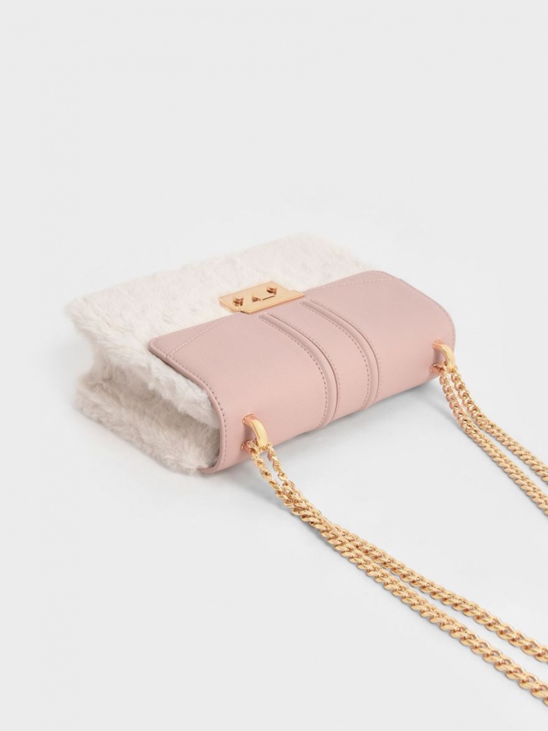 τσάντεσ ώμου Charles And Keith Furry Push-Lock ροζ | 36590-IFSZ