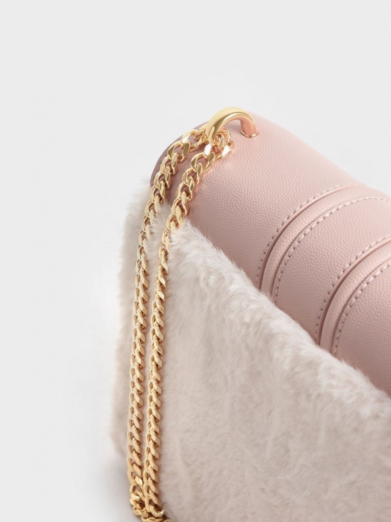 τσάντεσ ώμου Charles And Keith Furry Push-Lock ροζ | 36590-IFSZ