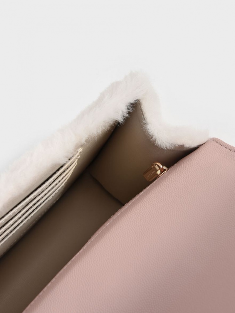 τσάντεσ ώμου Charles And Keith Furry Push-Lock ροζ | 36590-IFSZ
