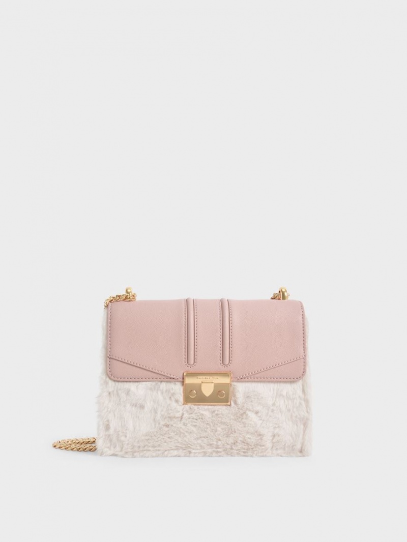 τσάντεσ ώμου Charles And Keith Furry Push-Lock ροζ | 36590-IFSZ