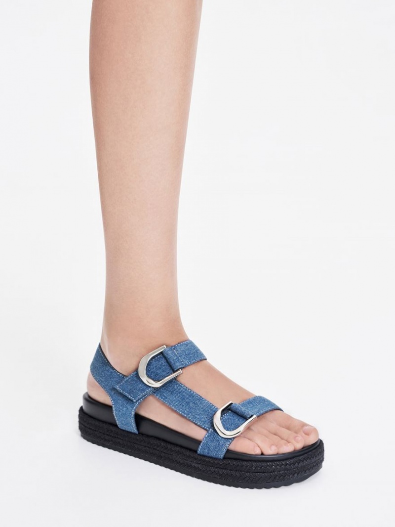 Πεδιλα Πλατφορμεσ Charles And Keith Gabine Denim εσπαντριγιεσ μπλε | 63518-ZRNJ
