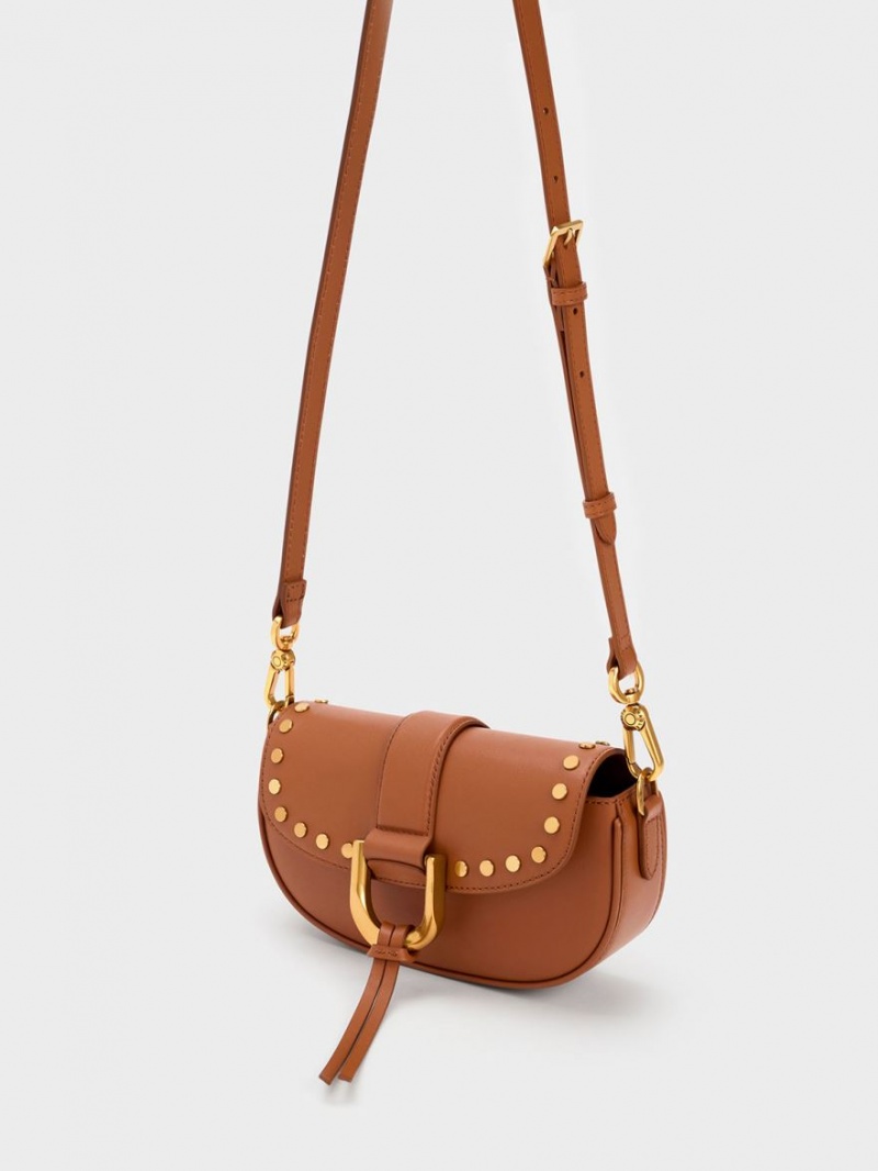 τσάντεσ ώμου Charles And Keith Gabine Studded δερματινα καφε | 48657-YQTE