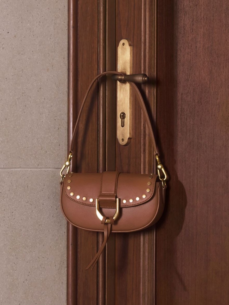 τσάντεσ ώμου Charles And Keith Gabine Studded δερματινα καφε | 48657-YQTE