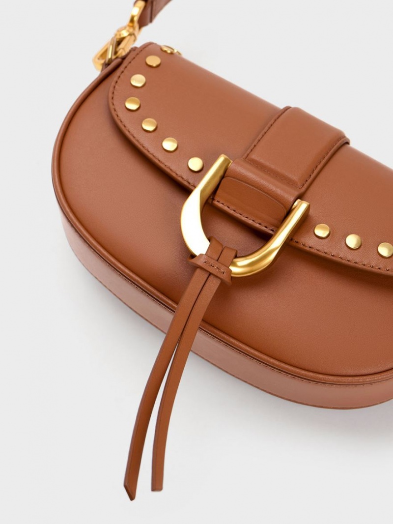 τσάντεσ ώμου Charles And Keith Gabine Studded δερματινα καφε | 48657-YQTE