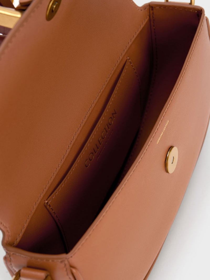 τσάντεσ ώμου Charles And Keith Gabine Studded δερματινα καφε | 48657-YQTE