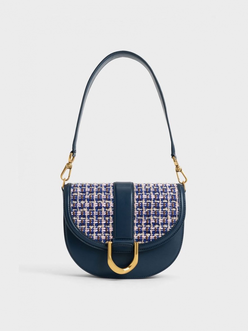 Τσάντες Σέλας Charles And Keith Gabine Tweed σκουρο μπλε | 64895-RDNS