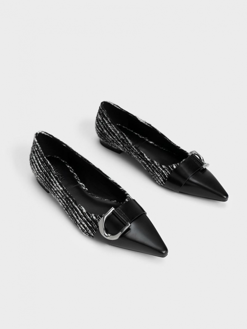Παπουτσια Μπαλαρινεσ Charles And Keith Gabine Tweed & δερματινα toe-Cap μαυρα | 87032-PLHM