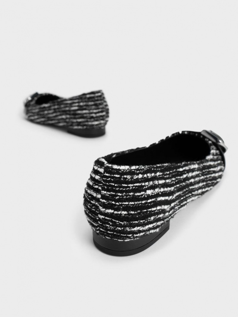 Παπουτσια Μπαλαρινεσ Charles And Keith Gabine Tweed & δερματινα toe-Cap μαυρα | 87032-PLHM