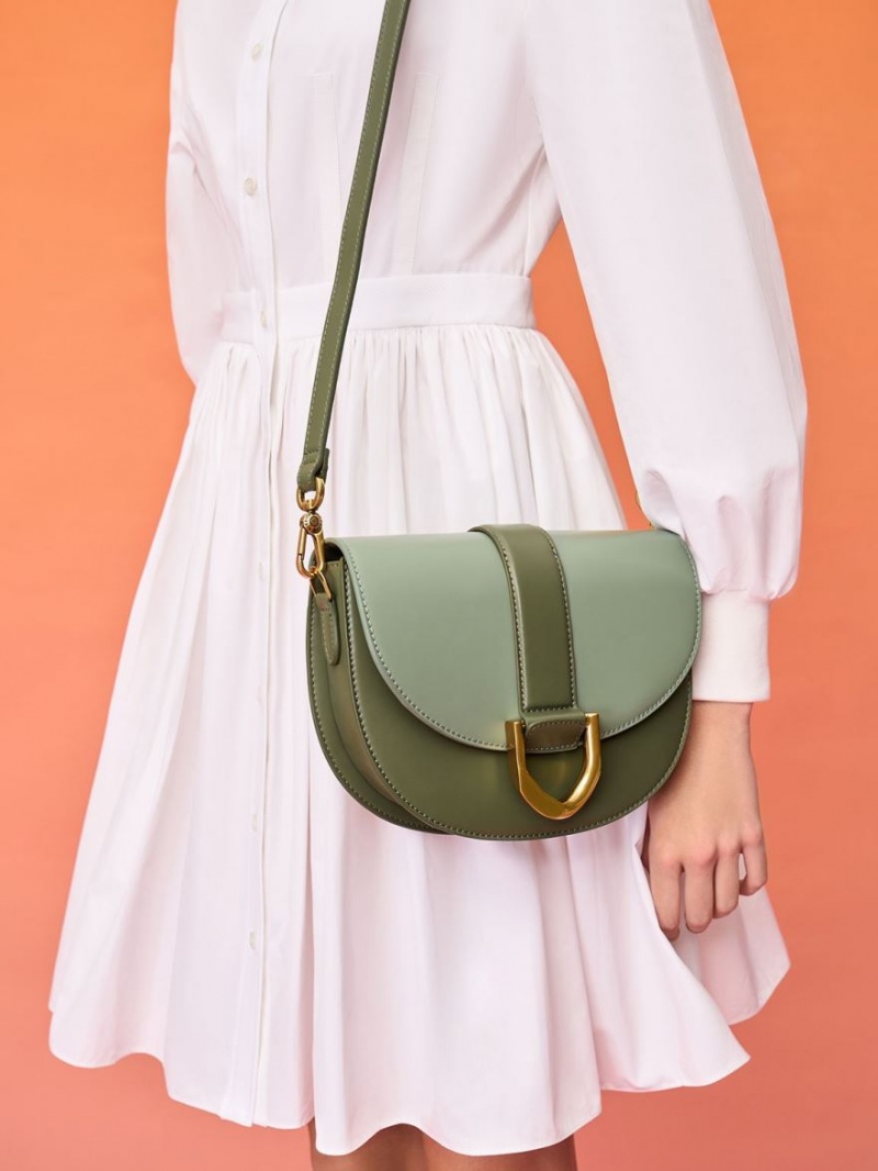 Τσάντες Σέλας Charles And Keith Gabine Two-Tone​ Ελιά | 40817-NWKQ
