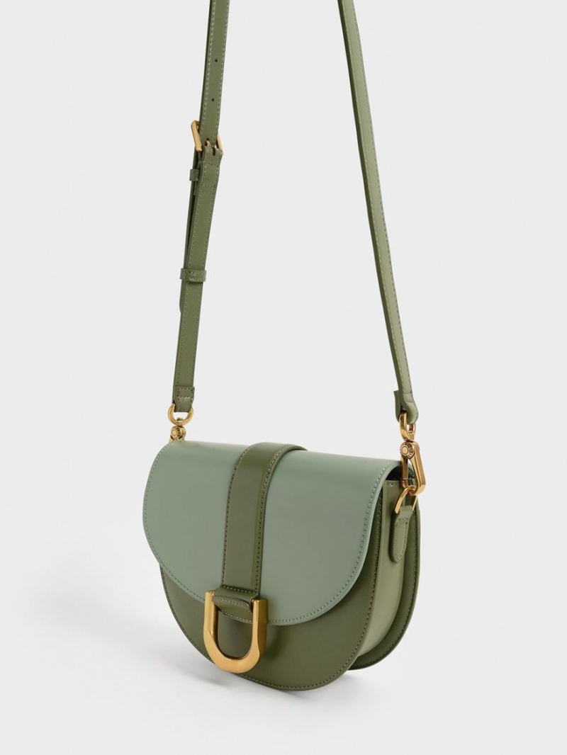 Τσάντες Σέλας Charles And Keith Gabine Two-Tone​ Ελιά | 40817-NWKQ
