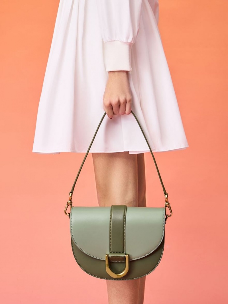 Τσάντες Σέλας Charles And Keith Gabine Two-Tone​ Ελιά | 40817-NWKQ