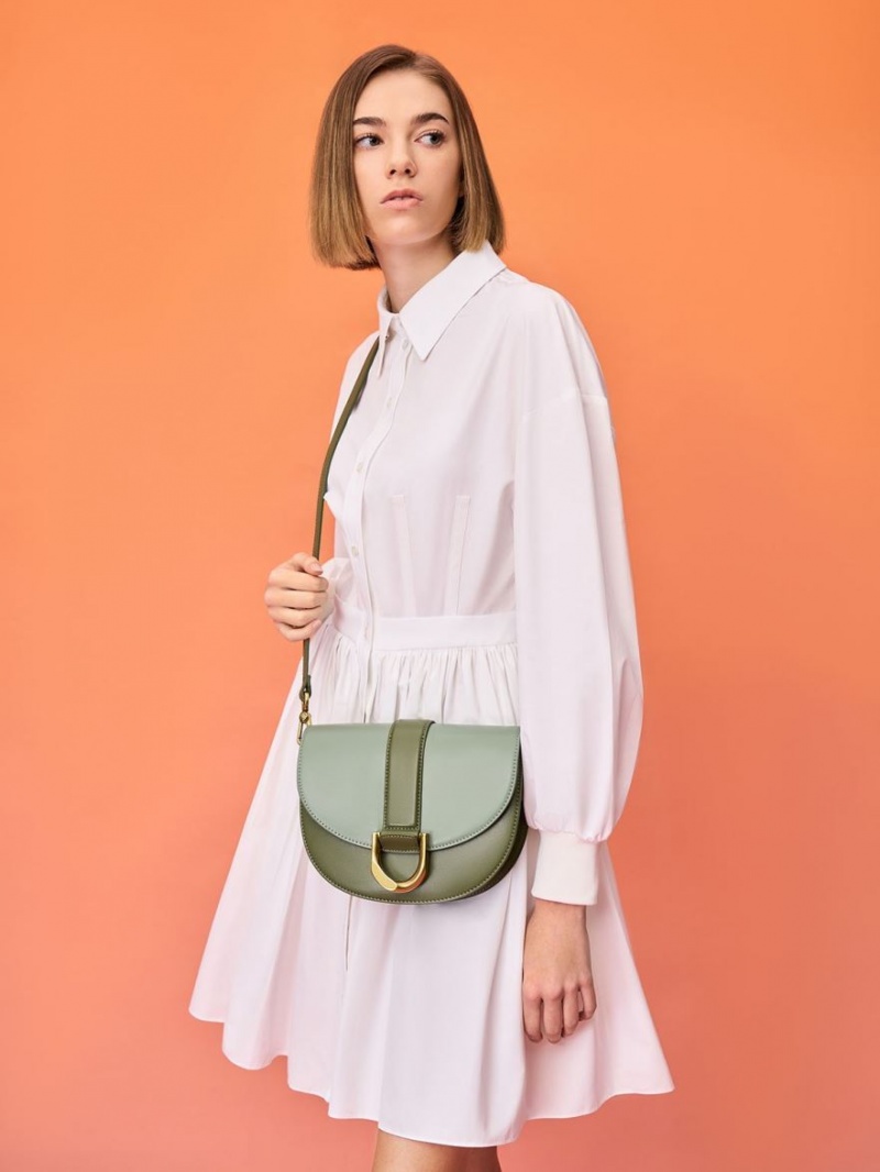Τσάντες Σέλας Charles And Keith Gabine Two-Tone​ Ελιά | 40817-NWKQ