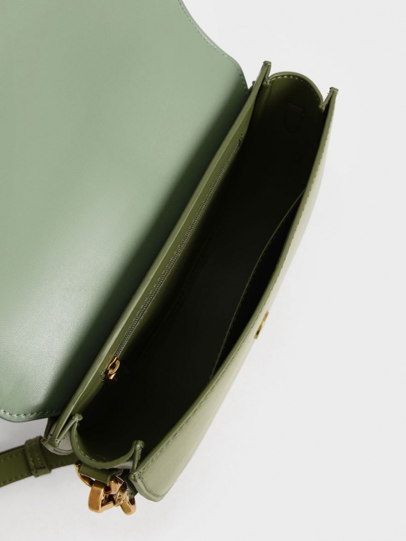Τσάντες Σέλας Charles And Keith Gabine Two-Tone​ Ελιά | 40817-NWKQ