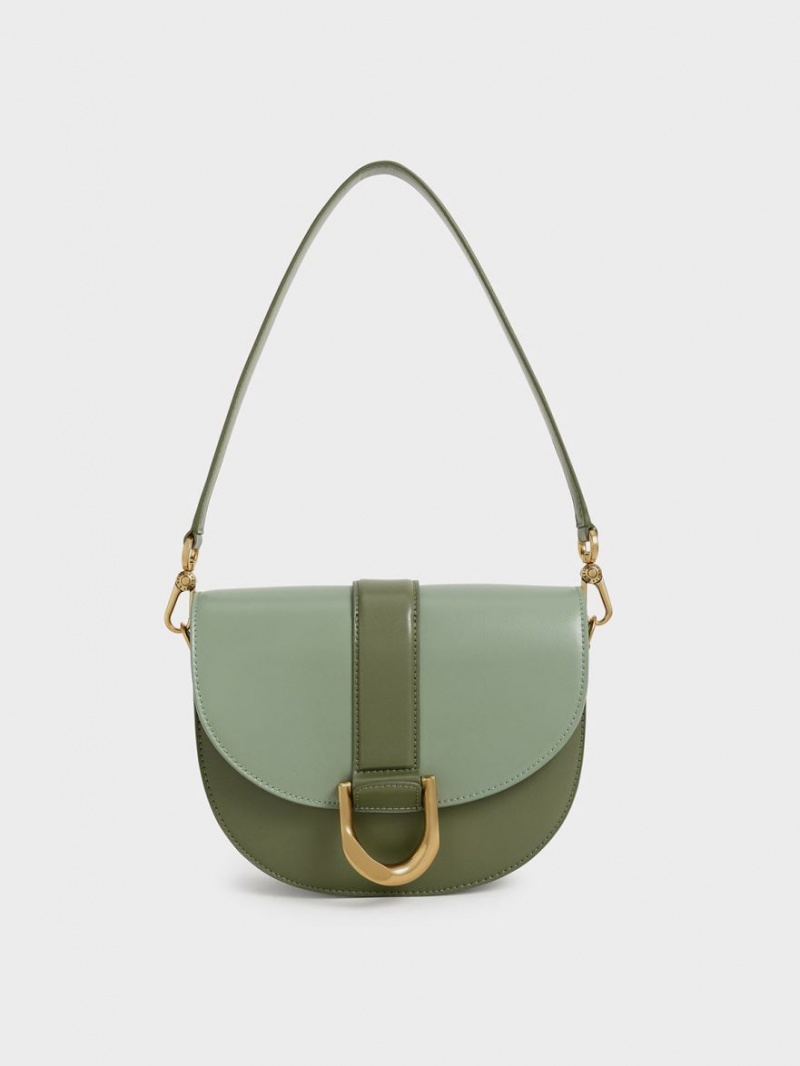 Τσάντες Σέλας Charles And Keith Gabine Two-Tone​ Ελιά | 40817-NWKQ
