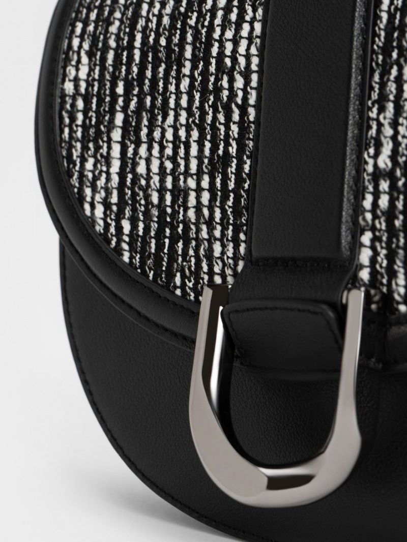 Τσάντες Σέλας Charles And Keith Gabine δερματινα & Tweed μαυρα | 17902-YTBZ