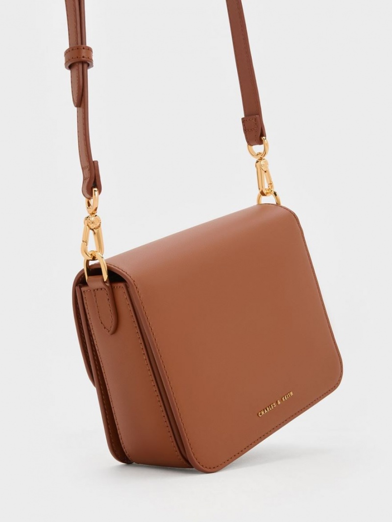 τσάντεσ χιαστί Charles And Keith Gabine δερματινα καφε | 14790-SYTK