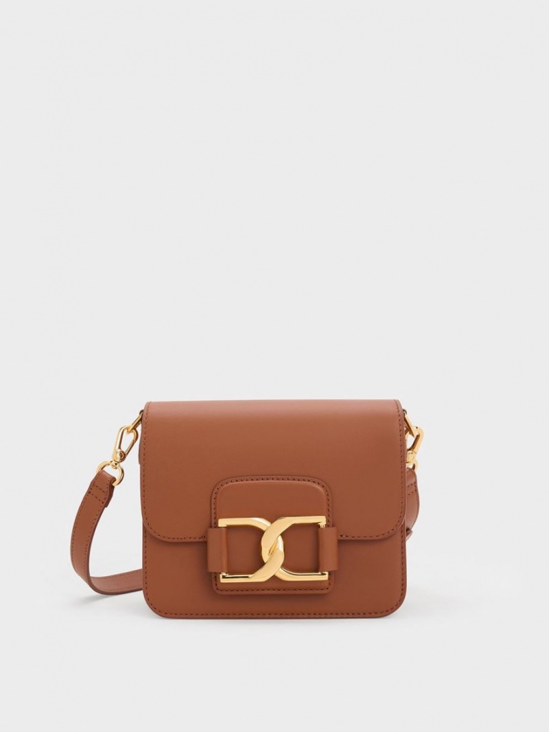 τσάντεσ χιαστί Charles And Keith Gabine δερματινα καφε | 14790-SYTK