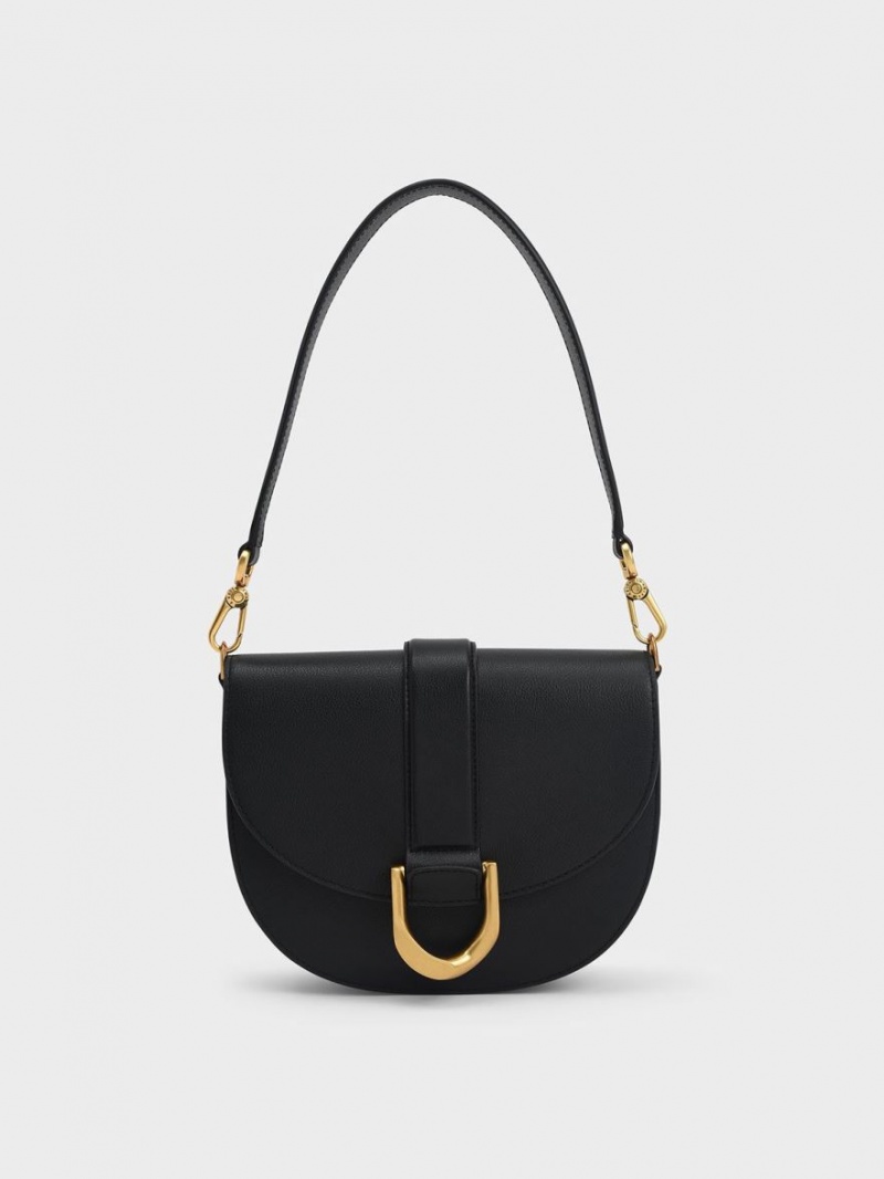 Τσάντες Σέλας Charles And Keith Gabine δερματινα​ μαυρα | 29168-BWAX