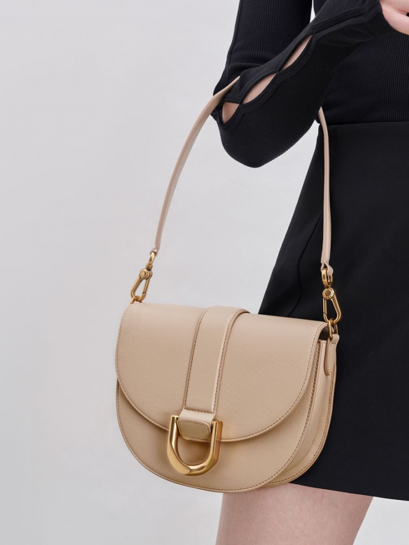 Τσάντες Σέλας Charles And Keith Gabine δερματινα Μπεζ | 30146-YQIX