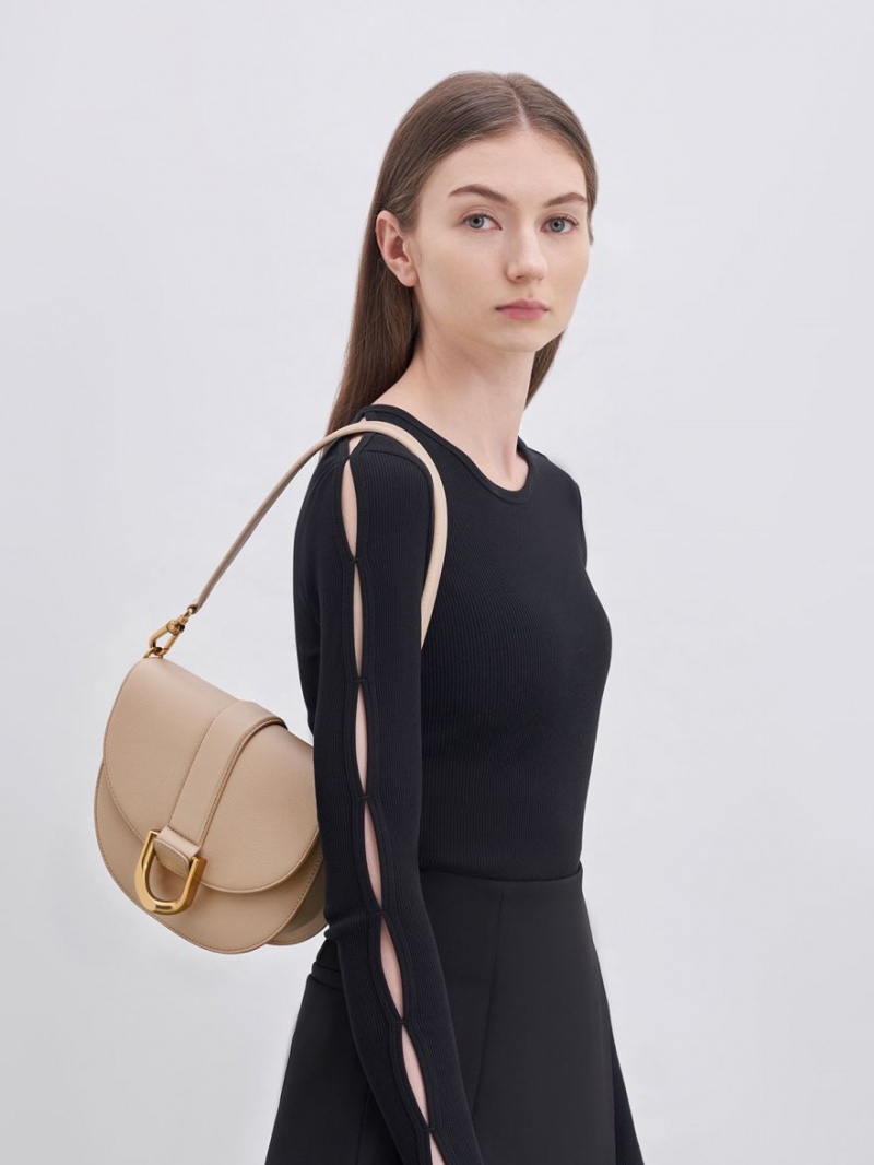Τσάντες Σέλας Charles And Keith Gabine δερματινα Μπεζ | 30146-YQIX